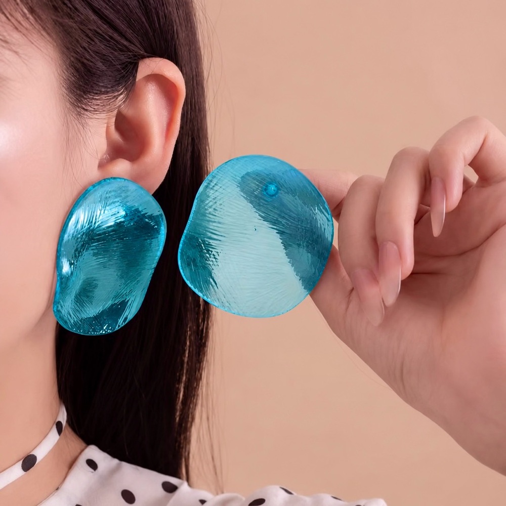 New Blue Turquoise Resin Disc Statement Earrings - Women Jewelry